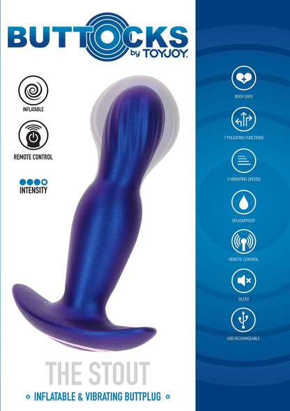 ToyJoy Buttocks The Stout Inflating Vibrating Plug BLUE - 8