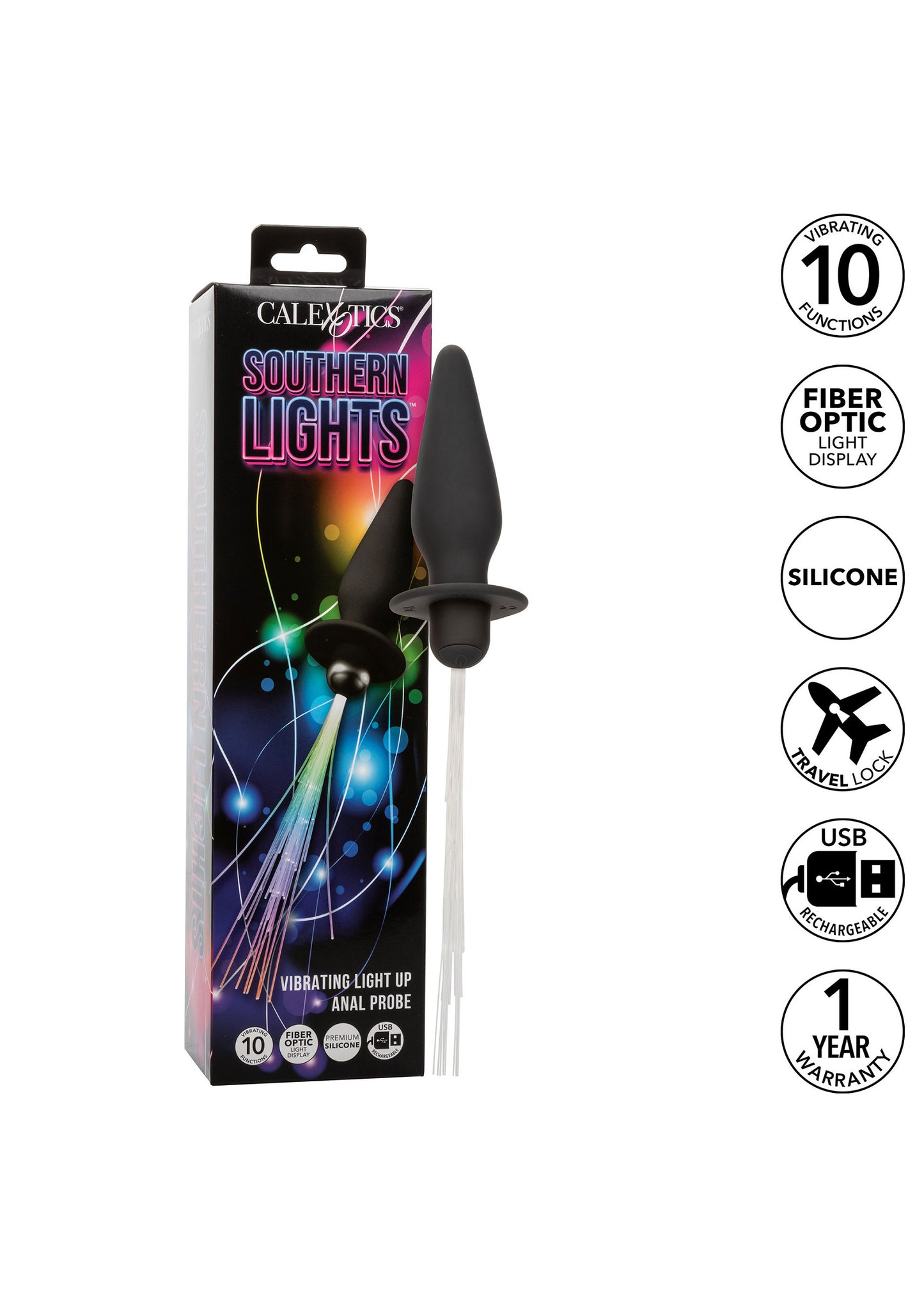 CalExotics Southern Lights Vibrating Light Up Anal Probe BLACK - 2