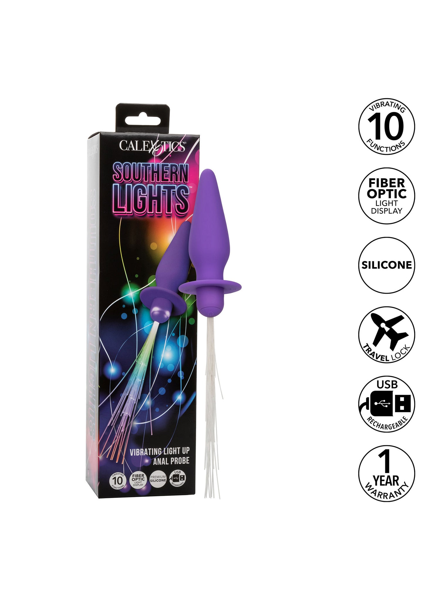 CalExotics Southern Lights Vibrating Light Up Anal Probe PURPLE - 3