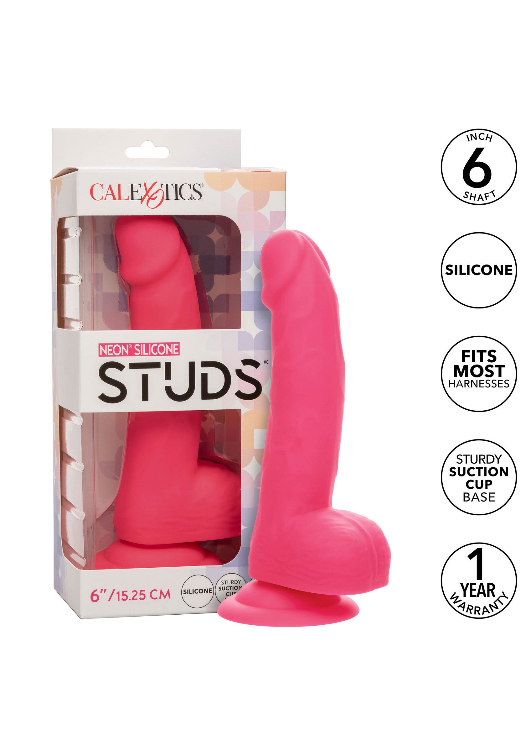 CalExotics Stud Neon Silicone Studs 6'/15.25 cm PINK - 2