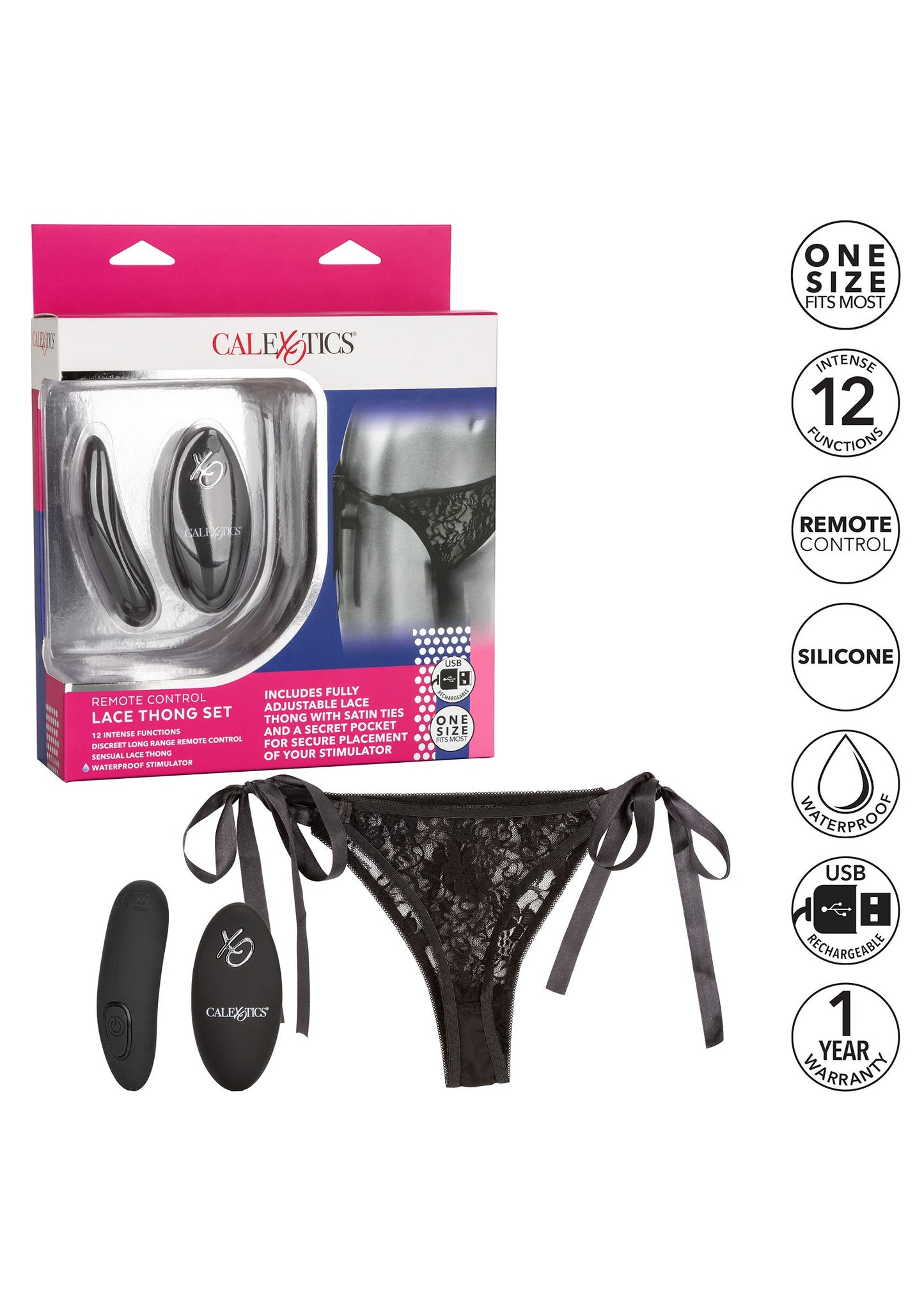 CalExotics Remote Control Lace Thong Set BLACK - 0