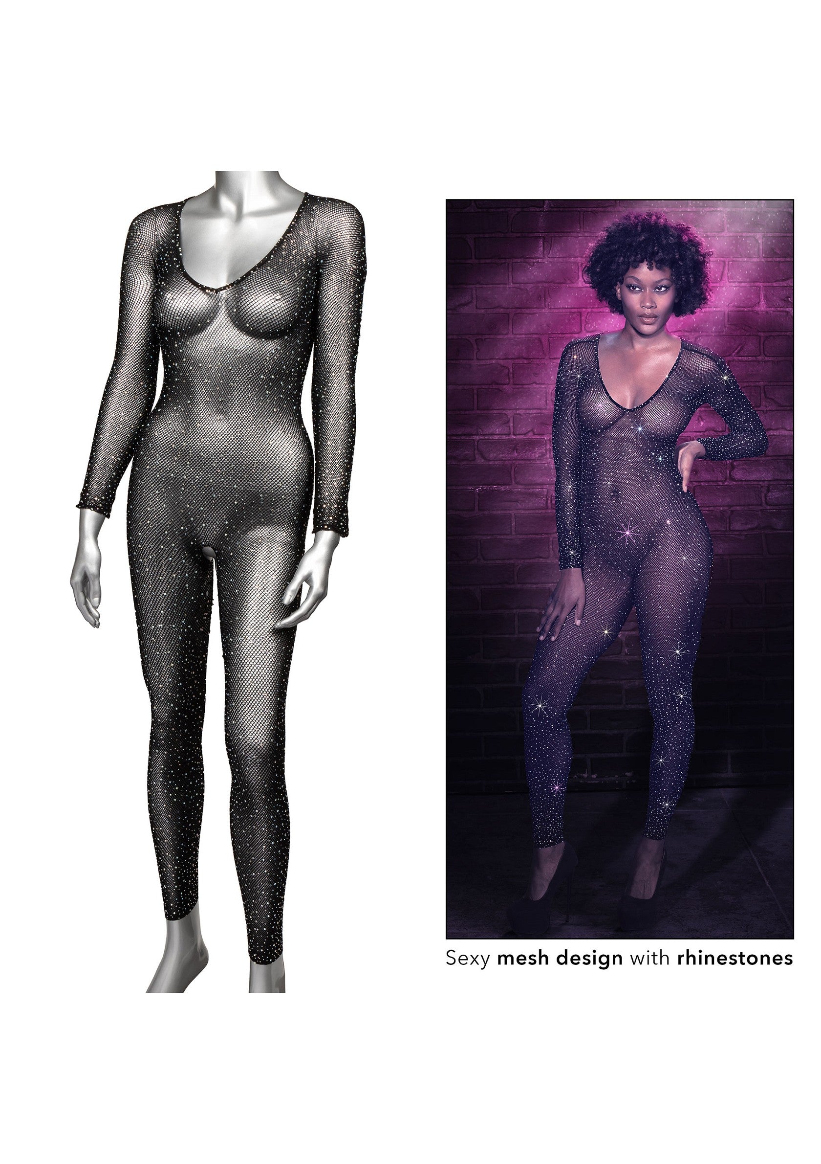 CalExotics Radiance Crotchless Full Body Suit BLACK O/S - 7