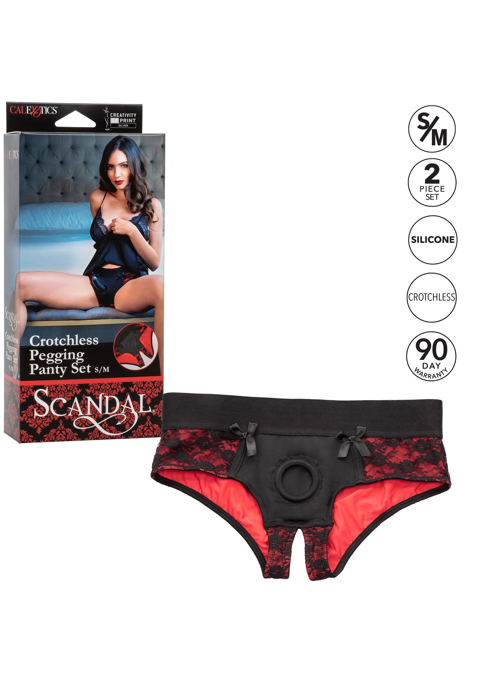 CalExotics Scandal Crotchless Pegging Panty Set S/M BLACK - 1