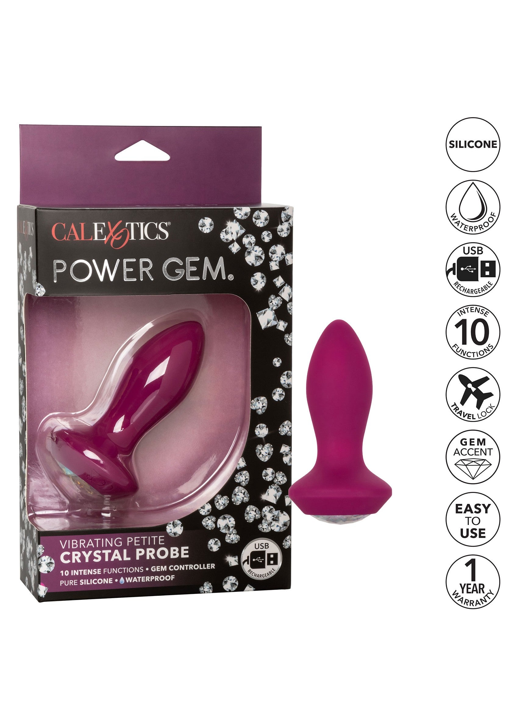 CalExotics Power Gem Vibrating Petite Crystal Probe PURPLE - 6