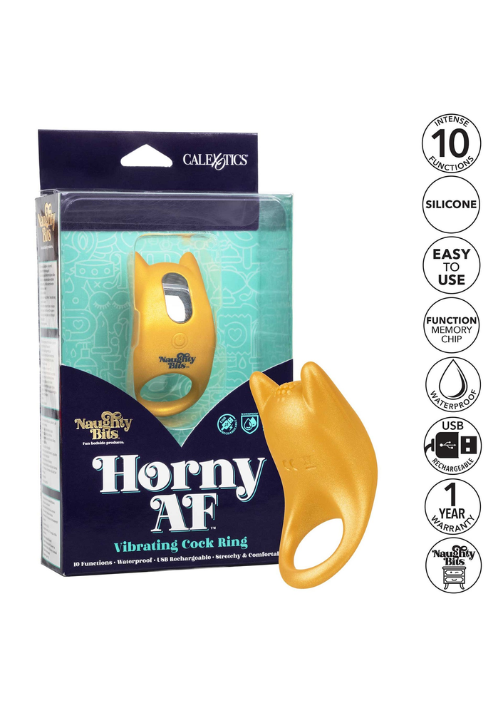 CalExotics Naughty Bits Horny AF Vibrating Cock Ring YELLOW - 4