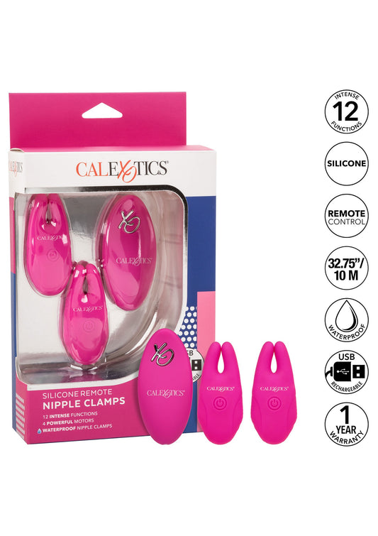 CalExotics Silicone Remote Nipple Clamps - Rosa