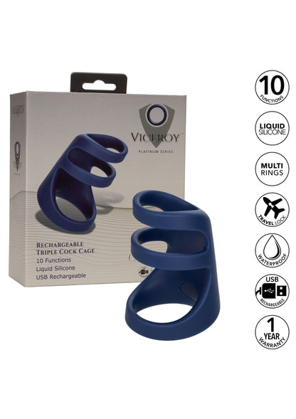 CalExotics Viceroy Rechargeable Triple Cock Cage BLUE - 5