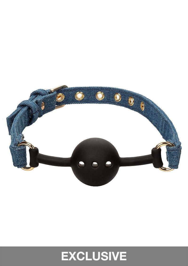 CalExotics Ride 'em Premium Denim Collection Ball Gag BLUE - 4