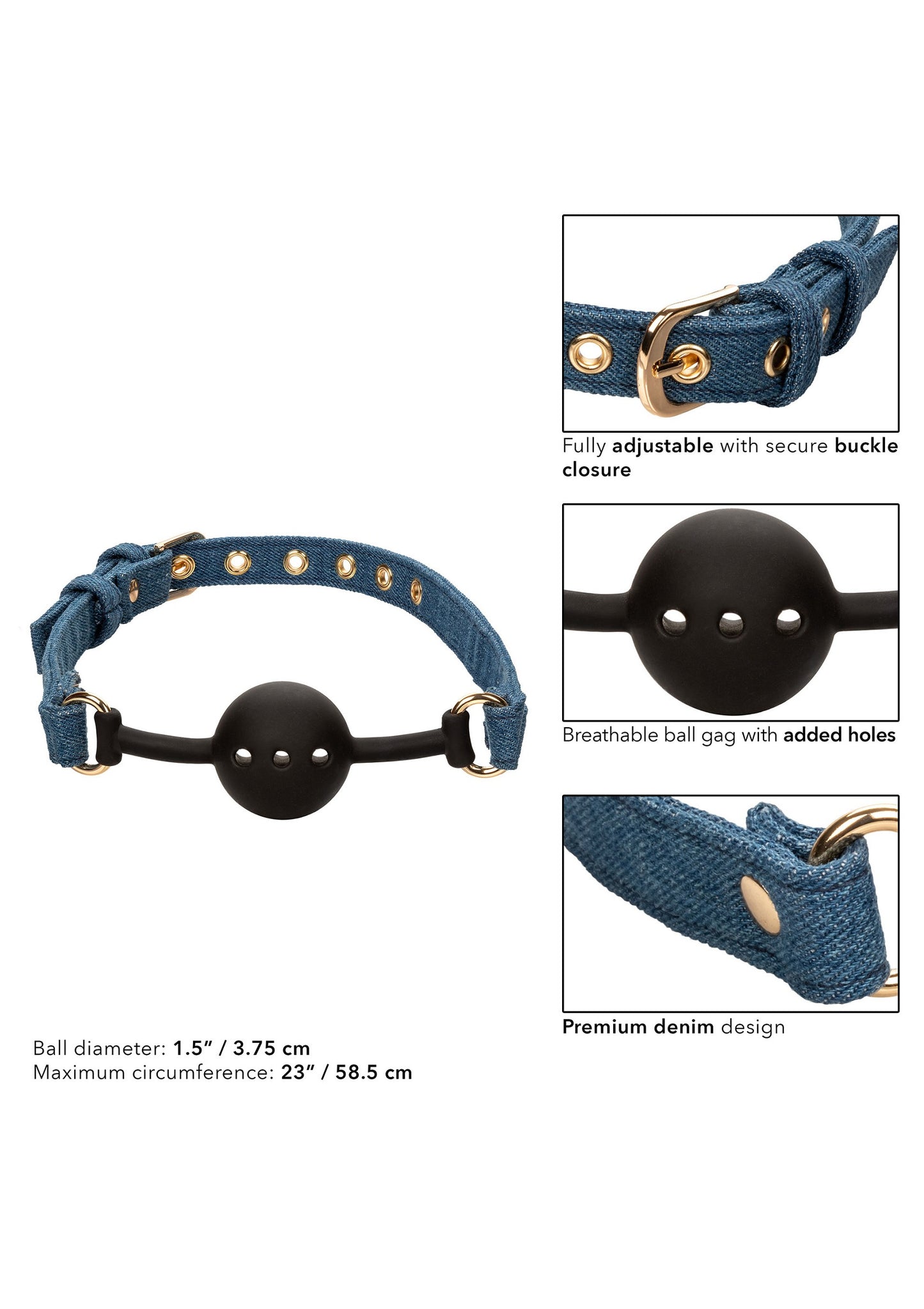 CalExotics Ride 'em Premium Denim Collection Ball Gag BLUE - 329