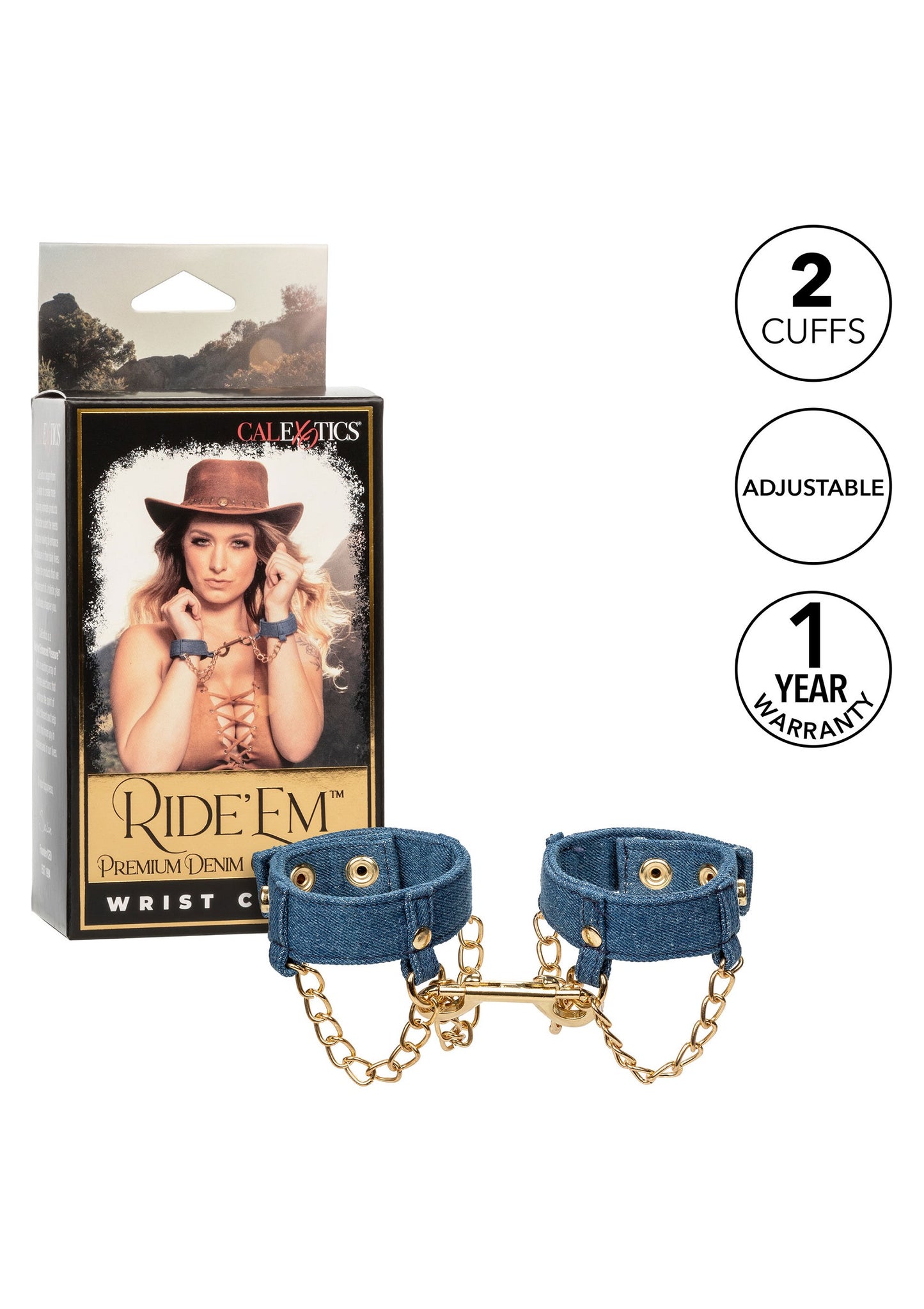 CalExotics Ride 'em Premium Denim Collection Wrist Cuffs BLUE - 346