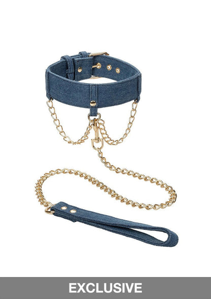 CalExotics Ride 'em Premium Denim Collection Collar with Leash BLUE - 4