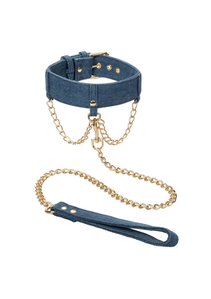 CalExotics Ride 'em Premium Denim Collection Collar with Leash BLUE - 361