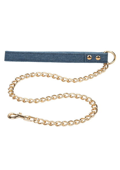 CalExotics Ride 'em Premium Denim Collection Collar with Leash BLUE - 357