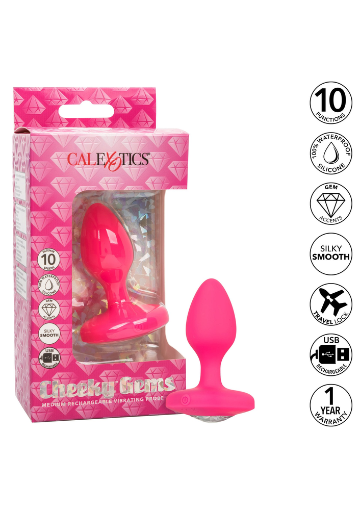 CalExotics Cheeky Gems Medium Rechargeable Vibrating Probe PINK - 4