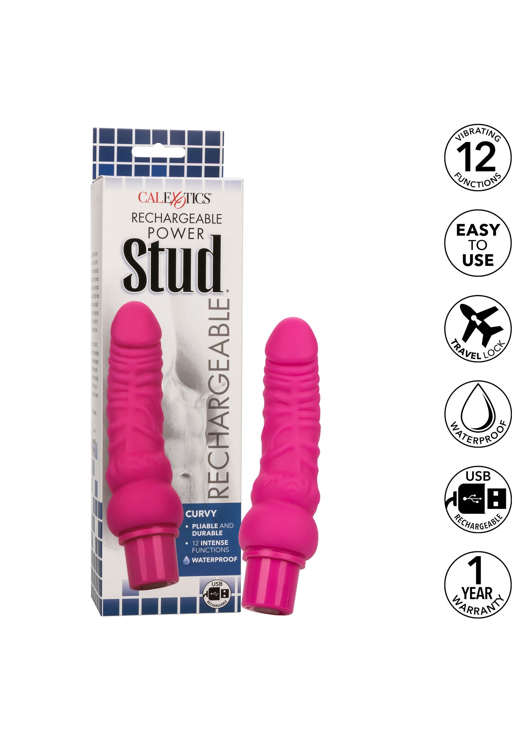 CalExotics Rechargeable Power Stud Curvy PINK - 5