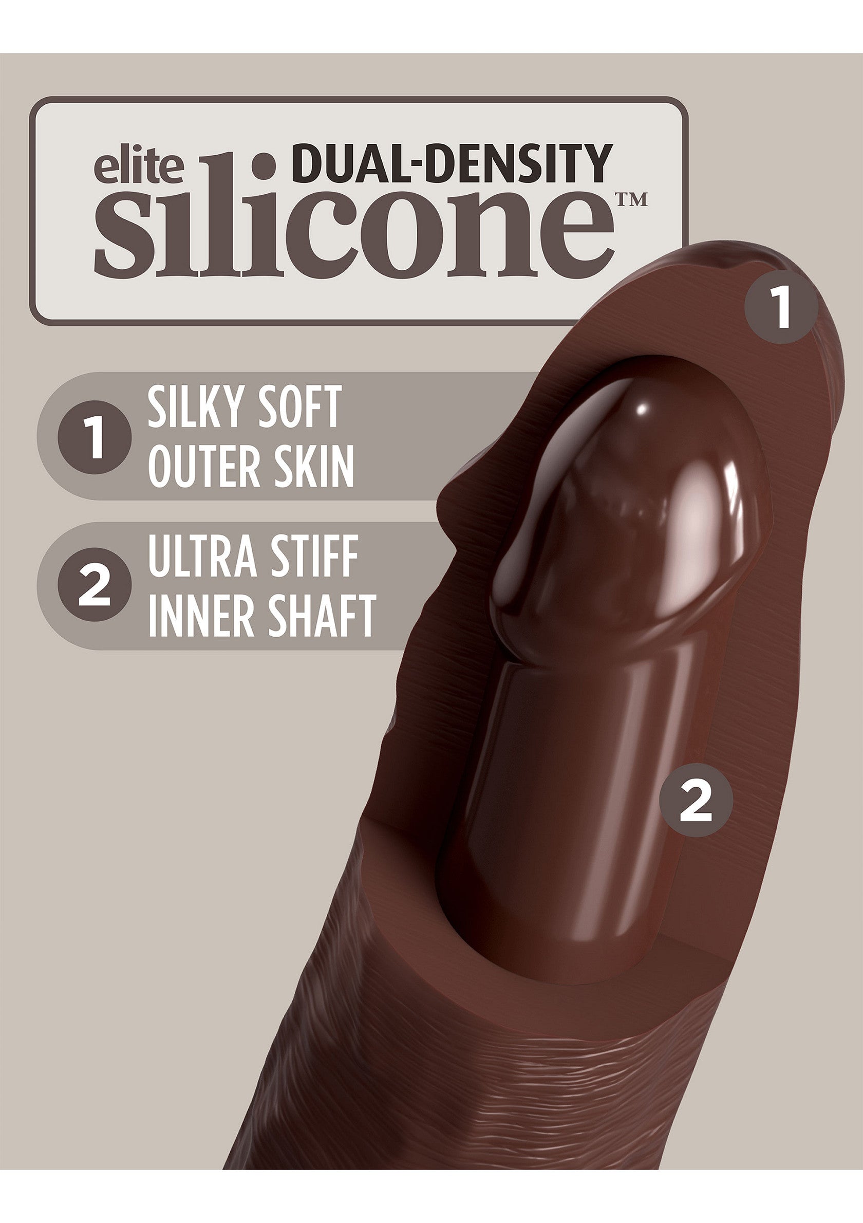 Pipedream King Cock Elite - 9' Vibrating Silicone Dual Density Cock with Remote BROWN - 1