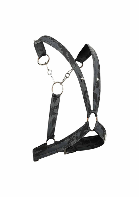 MOB Eroticwear Dngeon Cross Chain Harness - Grau