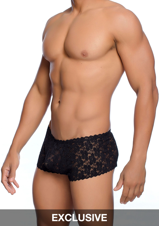 MOB Eroticwear Rose Lace Boy Short - Schwarz