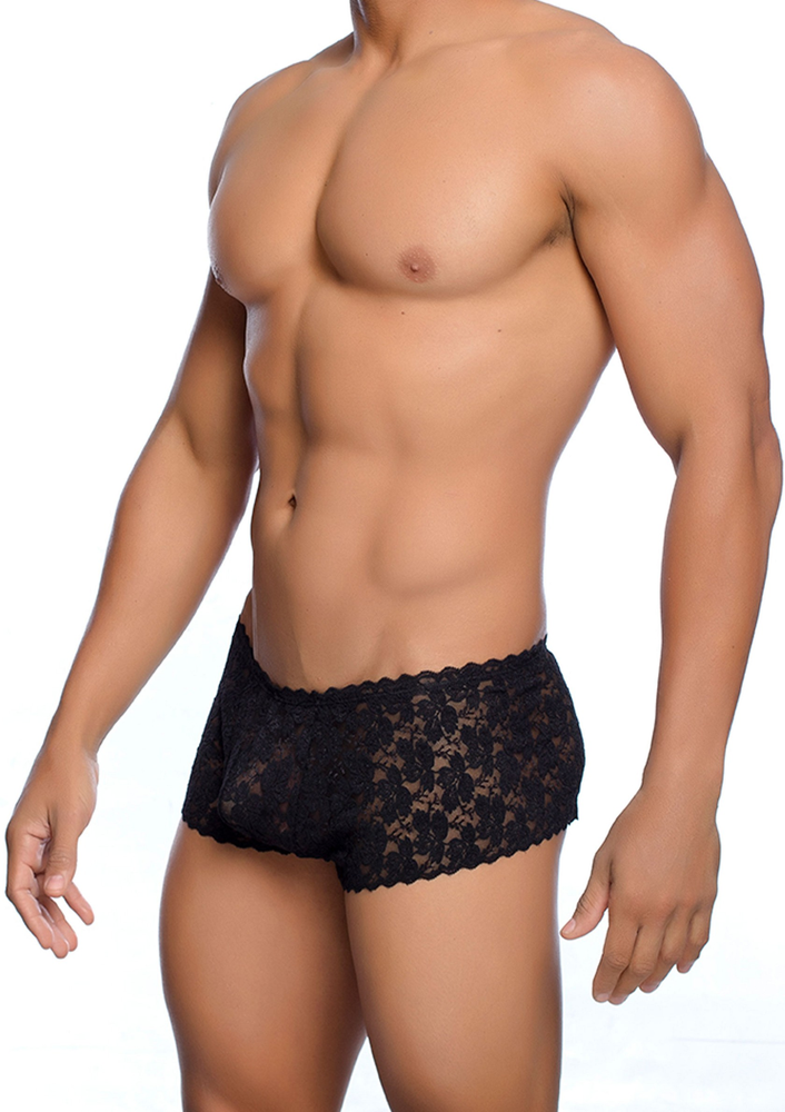 MOB Eroticwear Rose Lace Boy Short BLACK S/M - 2