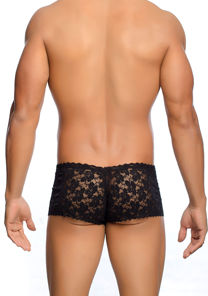 MOB Eroticwear Rose Lace Boy Short BLACK S/M - 0