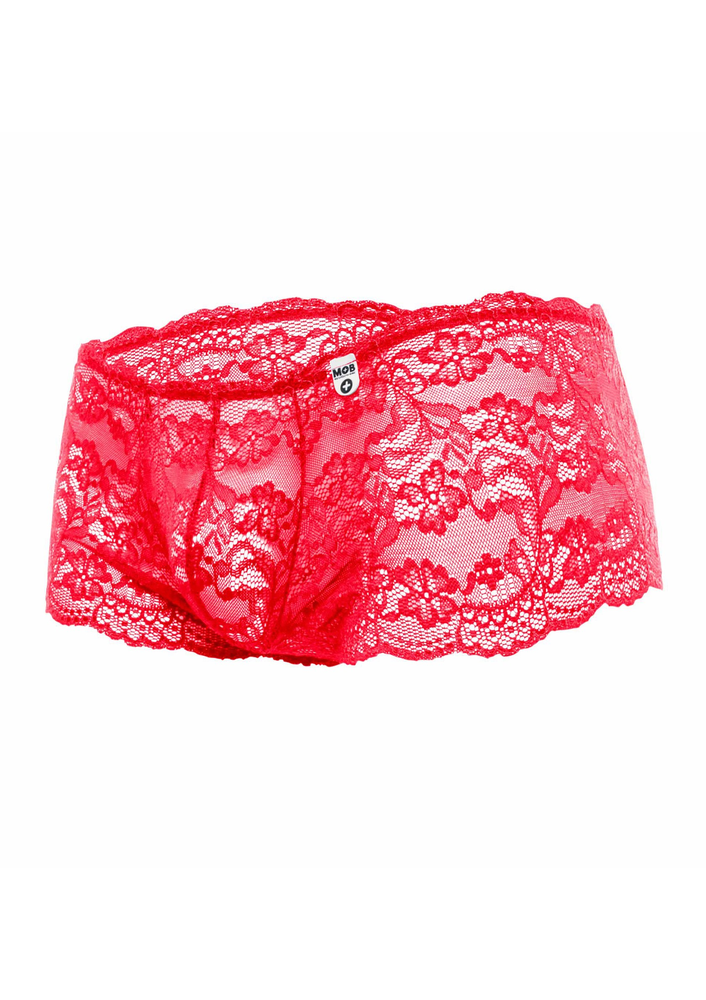 MOB Eroticwear Rose Lace Boy Short RED S/M - 3