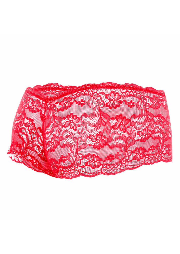 MOB Eroticwear Rose Lace Boy Short RED S/M - 6