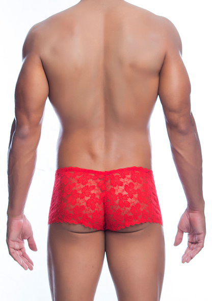 MOB Eroticwear Rose Lace Boy Short RED S/M - 4