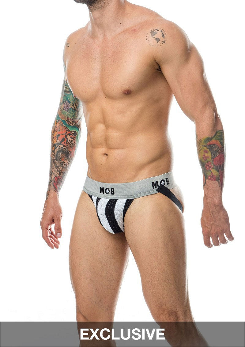 MOB Eroticwear Stripe Classic Jock WHITE S - 0