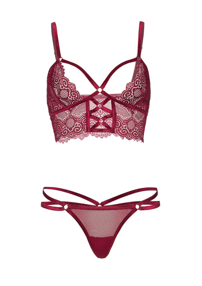 Leg Avenue Lace bralette with sheer thong RED S/M - 0