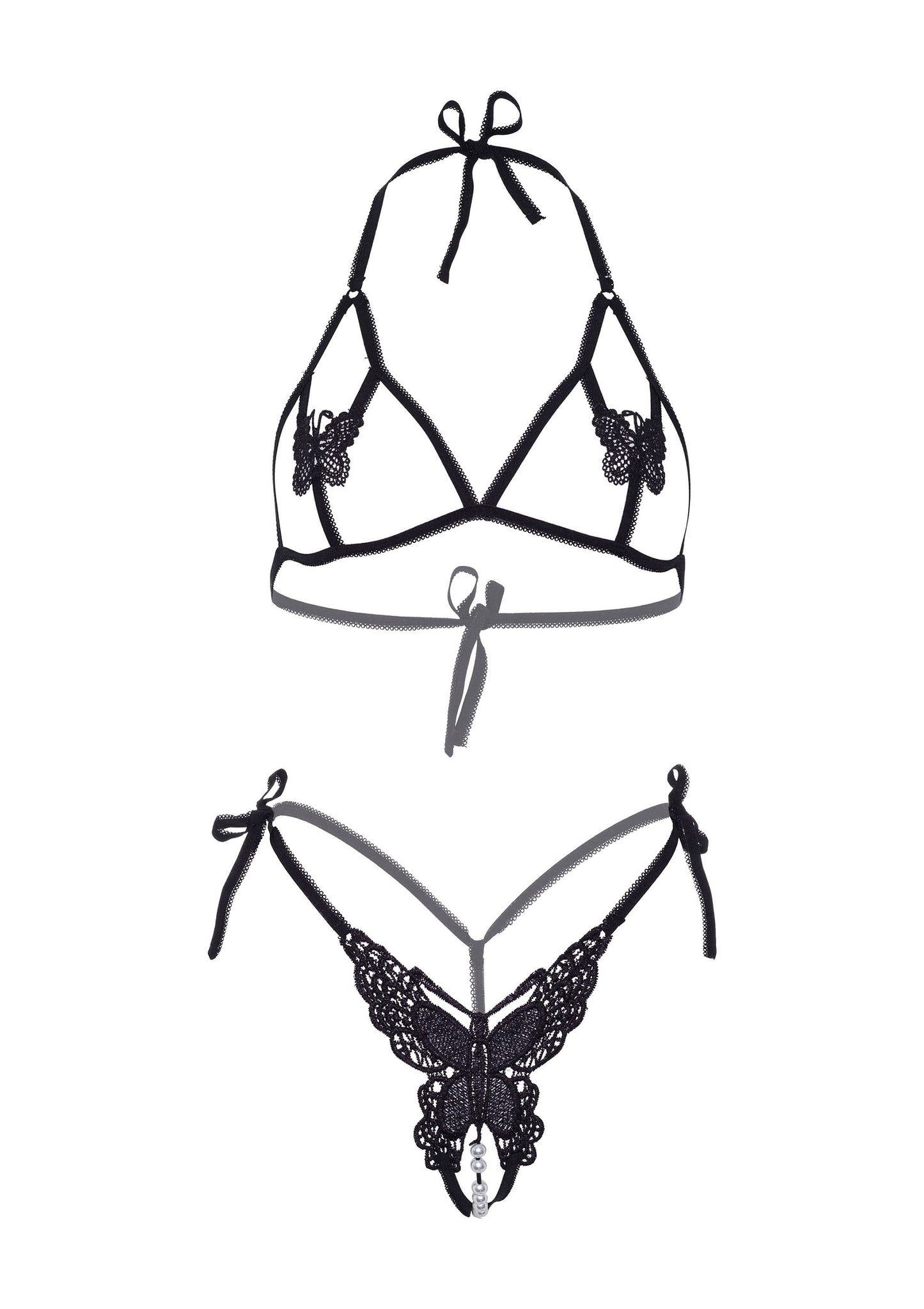 Leg Avenue Open cup bra and pearl panty BLACK O/S - 7