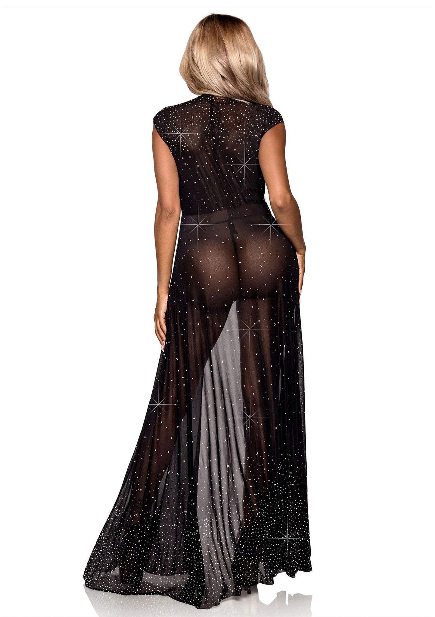 Leg Avenue Floor length sheer robe BLACK O/S - 4