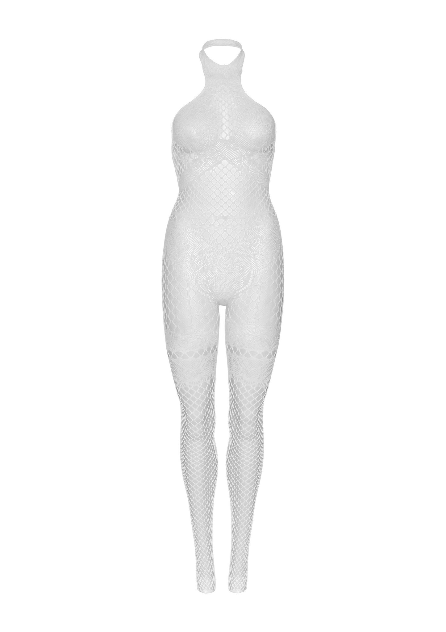 Leg Avenue Net halter bodystocking WHITE O/S - 1