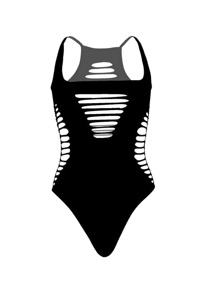 Leg Avenue Racer back thong bodysuit BLACK O/S - 1