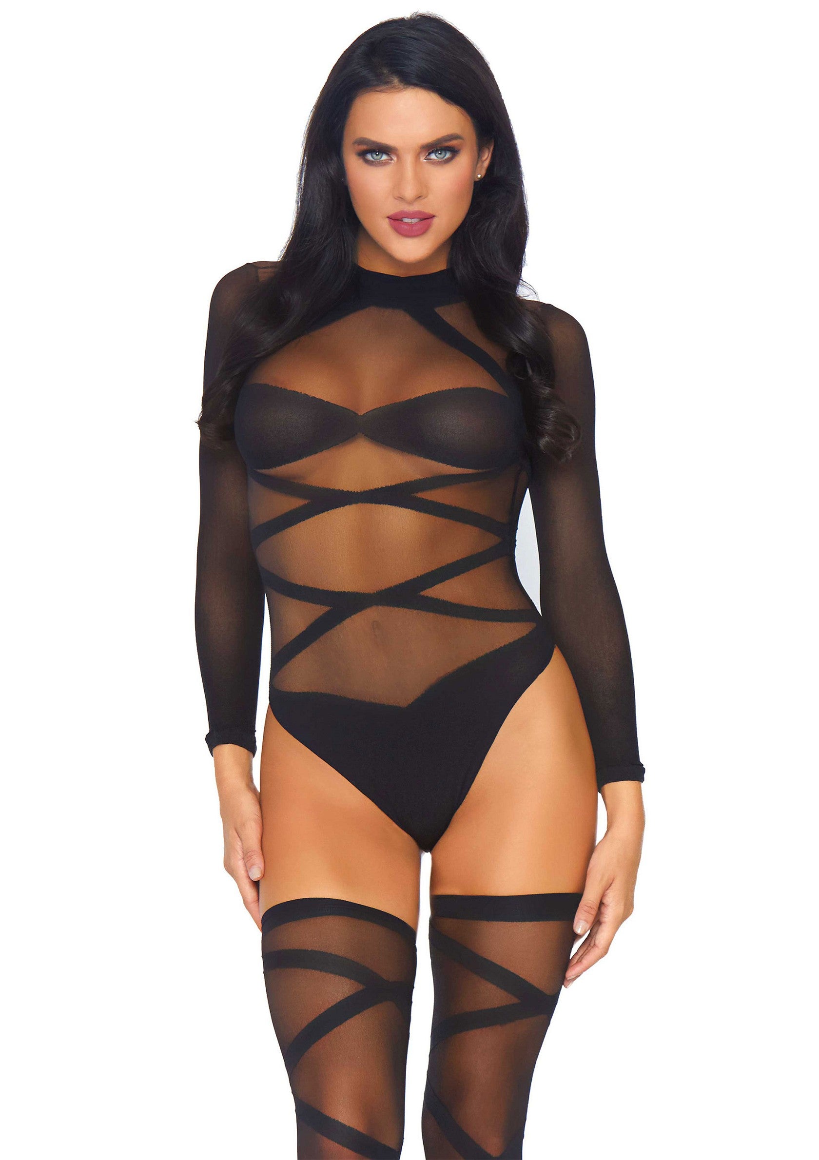 Leg Avenue Bodysuit And Thigh Highs BLACK O/S - 2