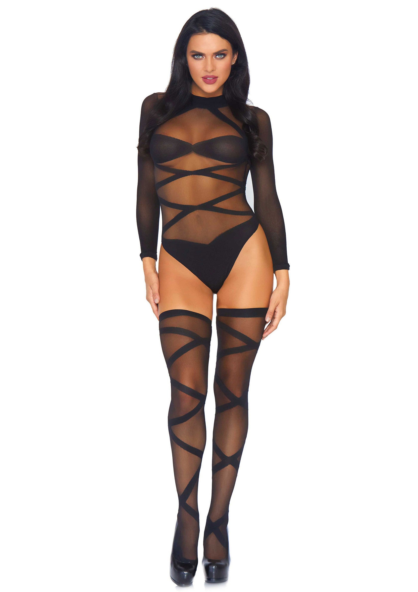 Leg Avenue Bodysuit And Thigh Highs BLACK O/S - 5