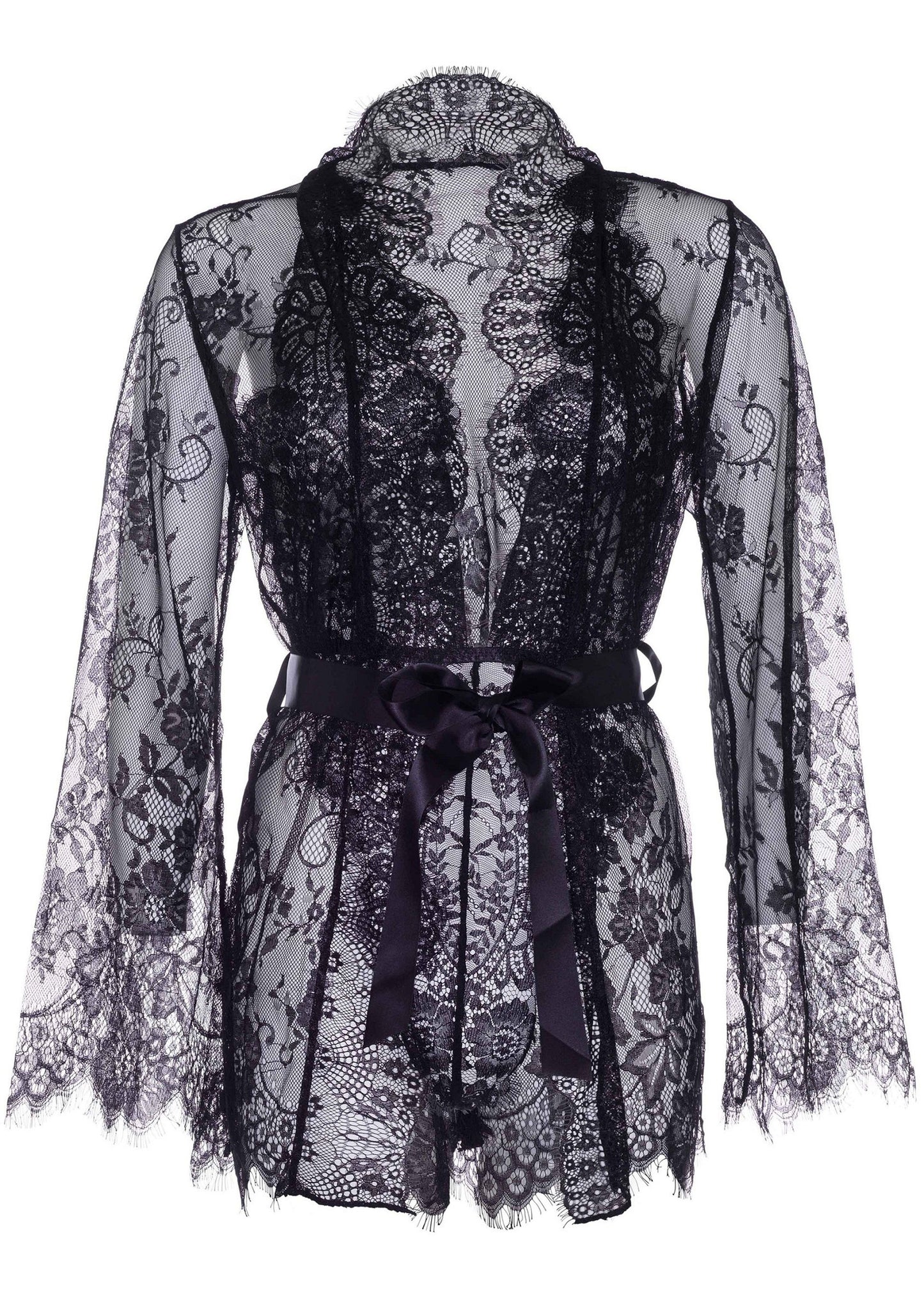 Floral lace teddy & robe BLACK S - 7