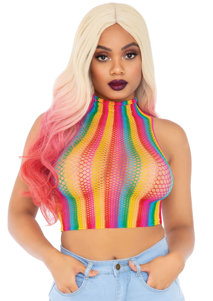 Leg Avenue Rainbow net high neck crop top MULTICOLOR O/S - 3