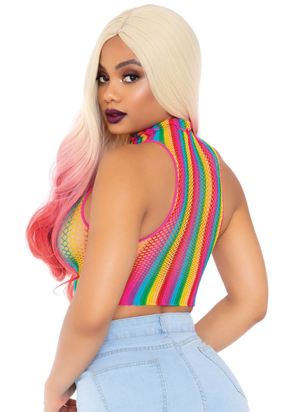 Leg Avenue Rainbow net high neck crop top MULTICOLOR O/S - 2