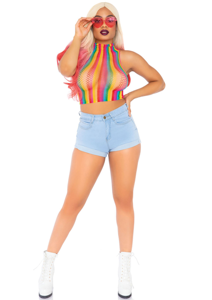 Leg Avenue Rainbow net high neck crop top MULTICOLOR O/S - 1