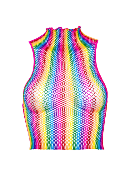 Leg Avenue Rainbow net high neck crop top MULTICOLOR O/S - 0