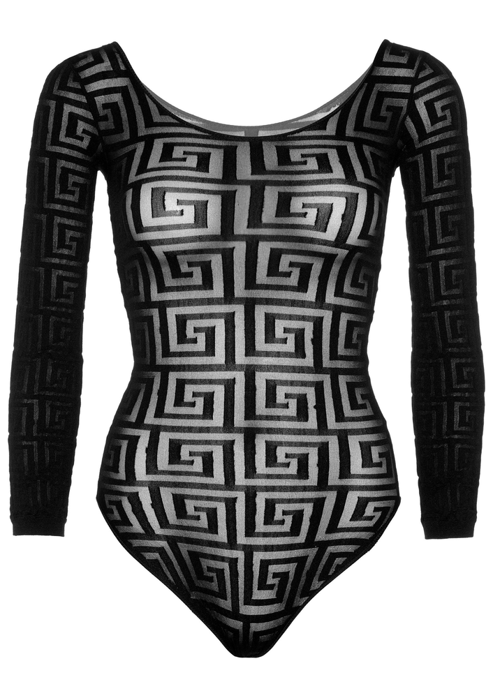 Leg Avenue Mosaic Snap Crotch Bodysuit BLACK O/S - 5