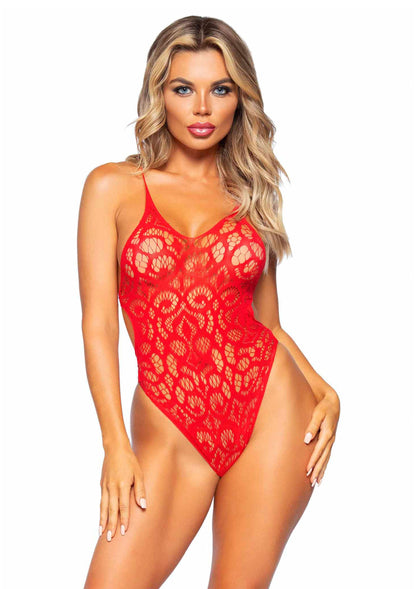 Leg Avenue Seamless scroll lace bodysuit RED O/S - 2