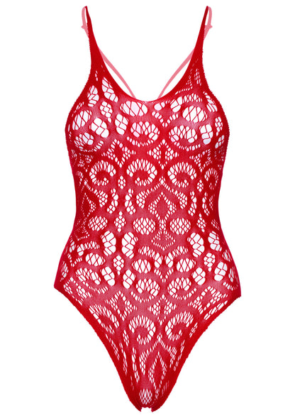 Leg Avenue Seamless scroll lace bodysuit RED O/S - 3