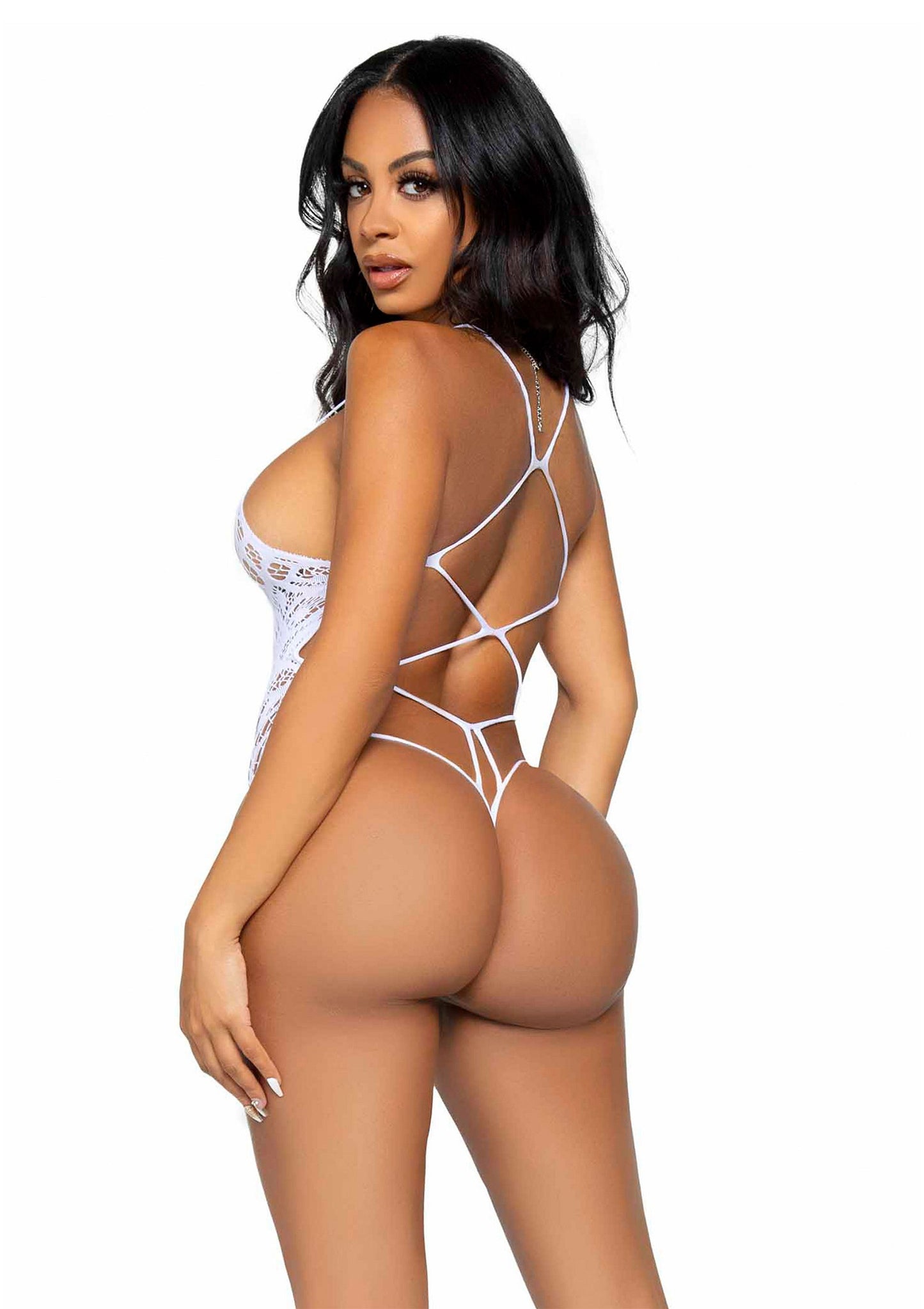 Leg Avenue Seamless scroll lace bodysuit WHITE O/S - 5