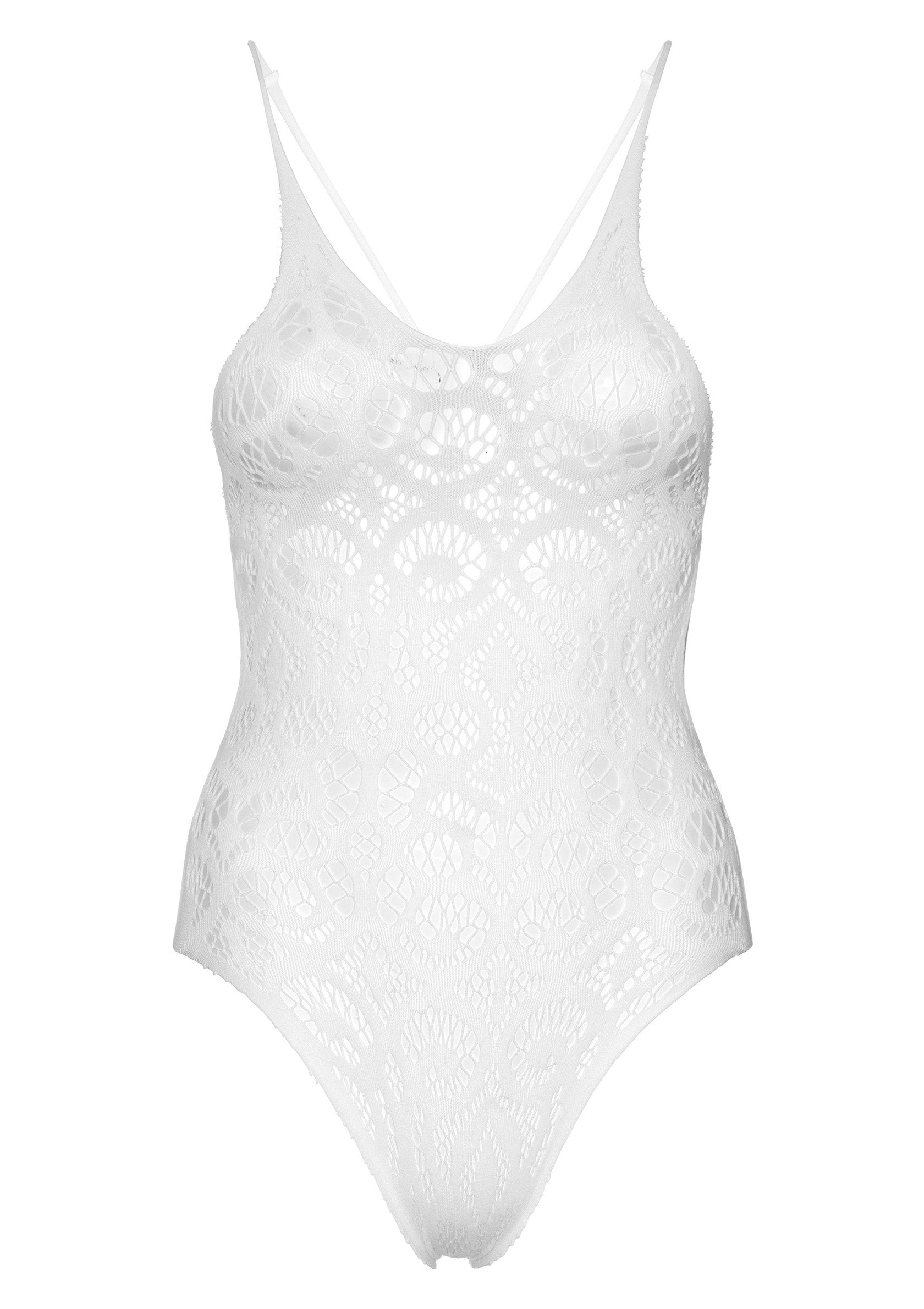 Leg Avenue Seamless scroll lace bodysuit WHITE O/S - 2