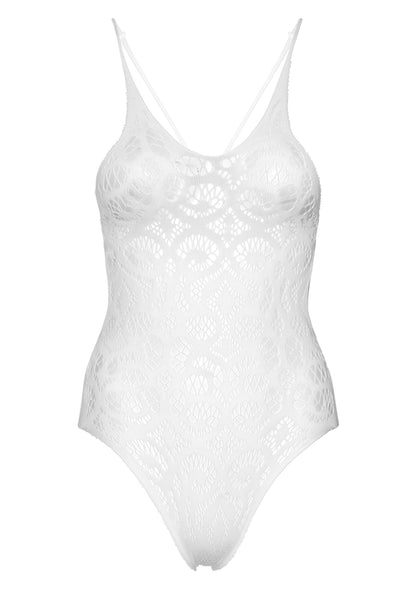 Leg Avenue Seamless scroll lace bodysuit WHITE O/S - 2