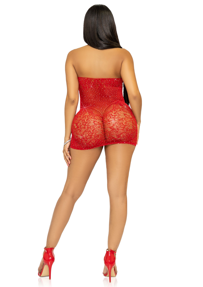 Leg Avenue Rhinestone Halter Mini Dress RED O/S - 6