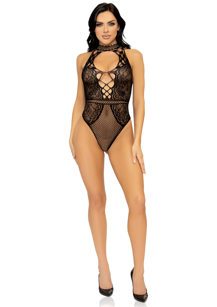 Leg Avenue Net And Lace Keyhole Bodysuit BLACK O/S - 6