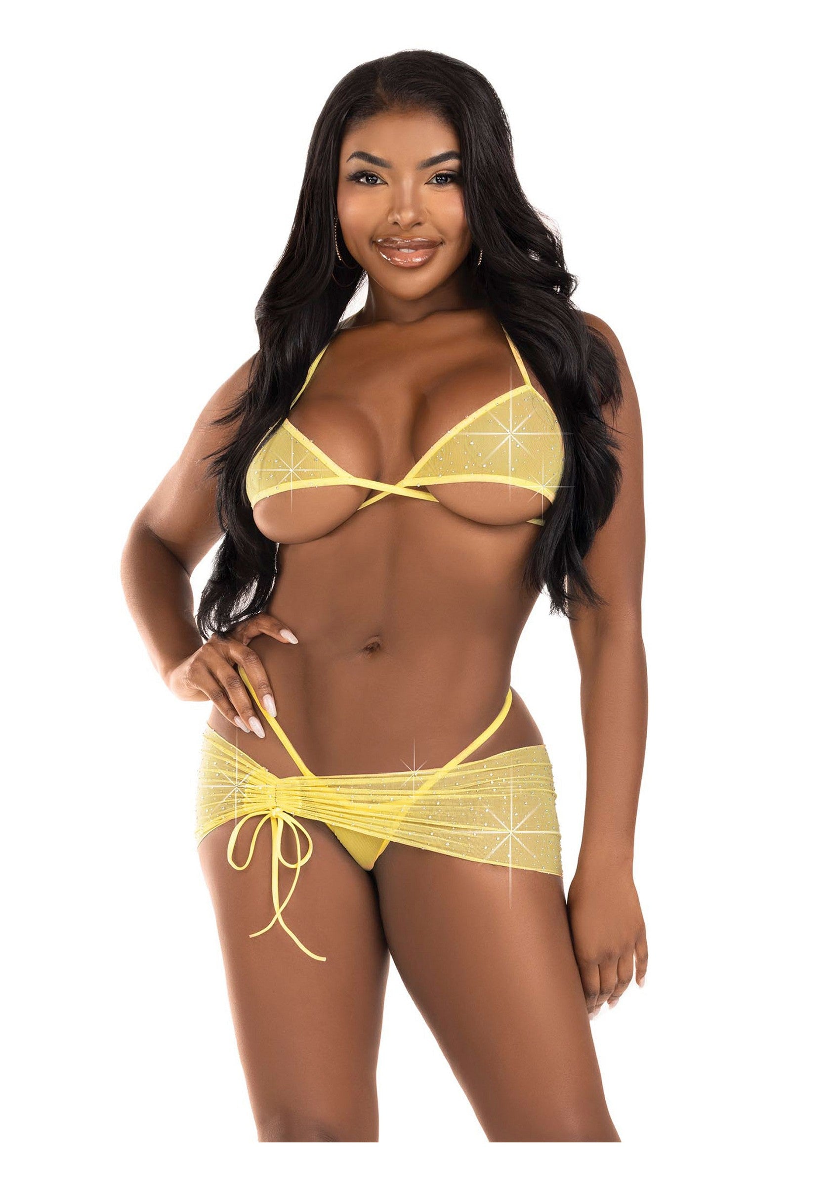 Leg Avenue Mesh top,g-string & sarong YELLOW S/M - 1500