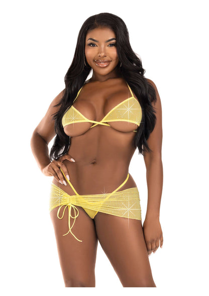 Leg Avenue Mesh top,g-string & sarong YELLOW S/M - 1500